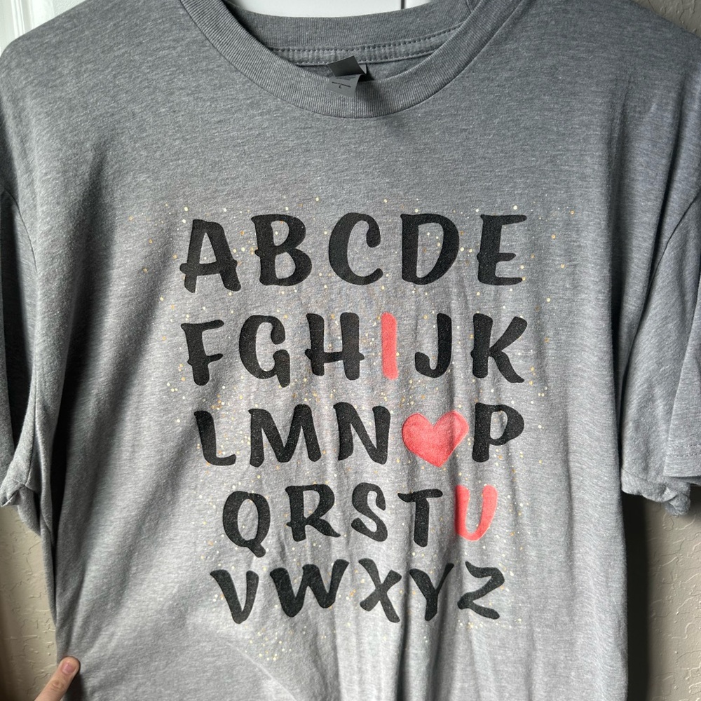 Next Level Apparel Gray Alphabet Heart Tee with Red Accents